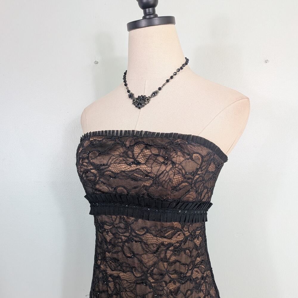 Vintage Badgley Mischka Prom Dress Maxi Gown 2 Black Lace Strapless Guest Glam - Picture 8 of 15